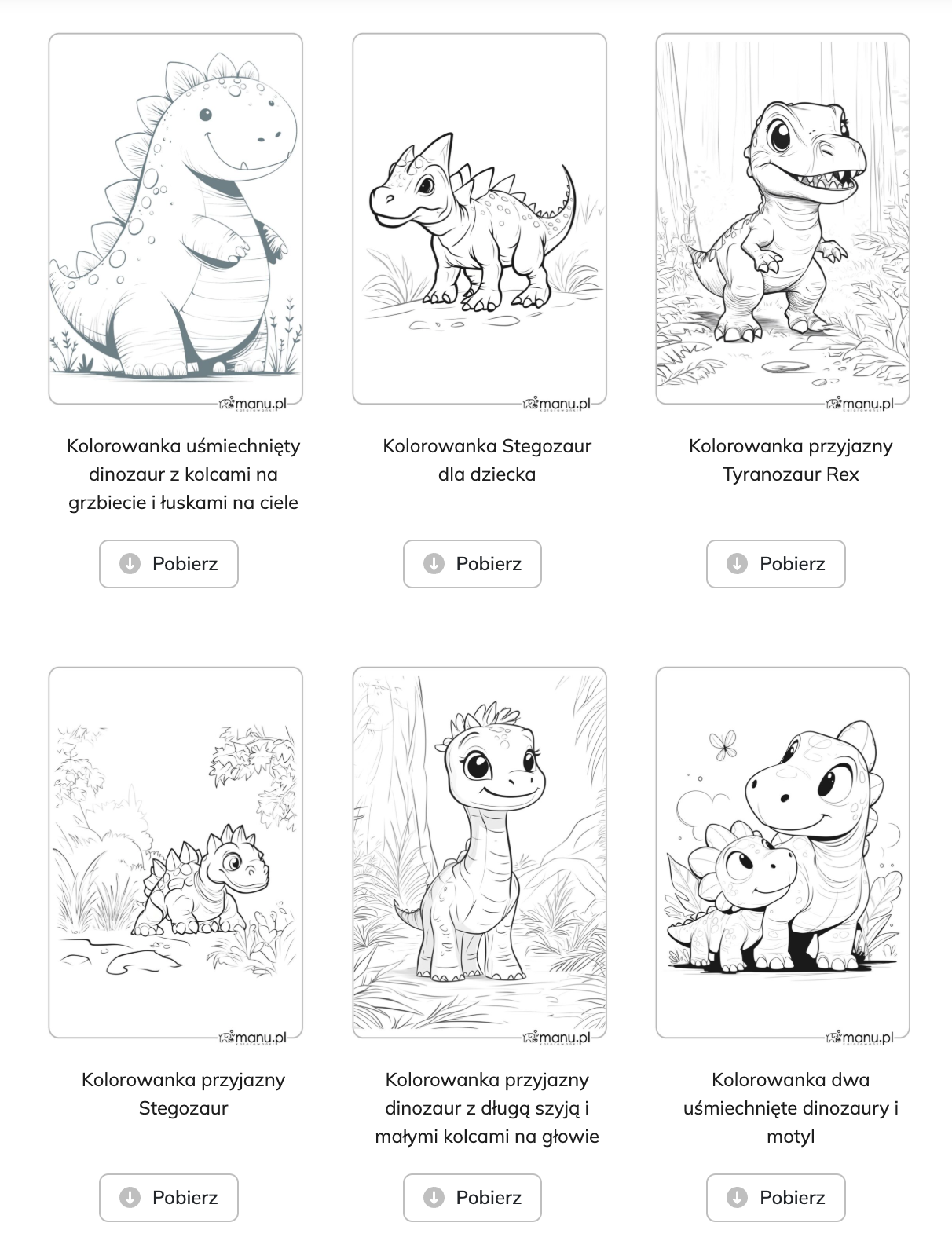 manu.pl - piękne proste kolorowanki z przyjaznymi dinozaurami dla dzieci